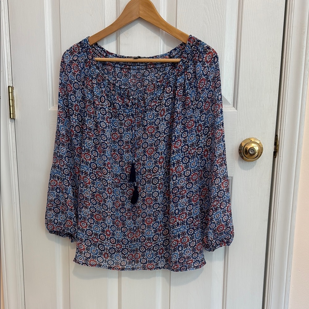 Floral Patterned Blue and Red Women's Top